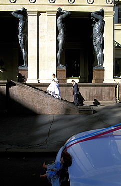 Russia, Saint Petersburg, Hermitage Museum In Winter Palace , Wedding Photographs At Atlantes Portico 