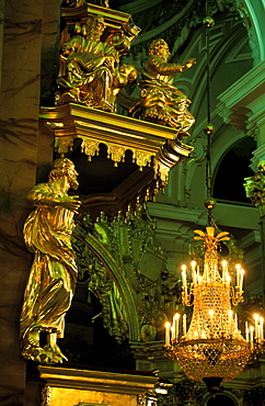 Russia, Saint Petersburg, Peter & Paul Fortress, The Church Interior With Goldened Chair 