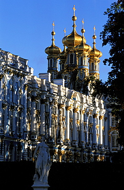 Russia, Saint Petersburg, Tsarskoie Selo (Pushkin) Kathryn Ii Castle & Park, Facade And Church Belfries 