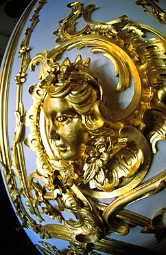 Russia, Saint Petersburg, Tsarskoie Selo (Pushkin) Catherine Ii Castle, Close Up Of Golden Panelling 