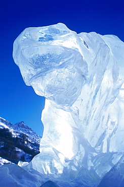 France, Alps In Winter, Savoie, Valloire, Ice Carving Contest, An Ice Sculpture 