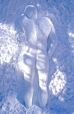 France, Alps In Winter, Savoie, Valloire, Ice Carving Contest, Silhouette Carved In A Snow Block 