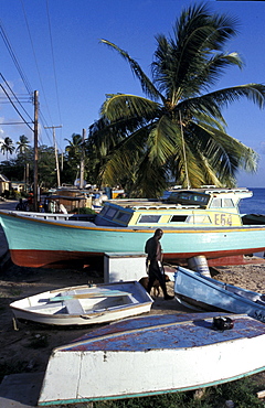 Caribbean, West Indies, Barbados, St Peter Parish, Fishermen Village Of Six Men's Bay, Boats On The Beach