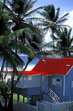 Caribbean, West Indies, Barbados, East Coast, Barclays Park, Colonial Style Wooden House At Seaside