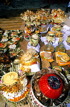 Indonesia, Bali, Nusa Dua Beach, Purification Ceremony At Sea Side, Offerings