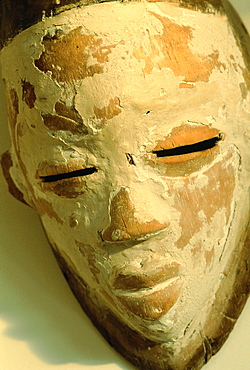 Africa, Gabon, Punu Ancient Mask Painted With Kaolin For Secret Ceremonies