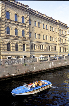 Russia, St-Petersburg, Motor Boat On The Fontanka Canal