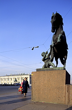 Russia, St-Petersburg, Anitchkov Bridge, The Horses Trainer By Sculptor Pierre Klodt