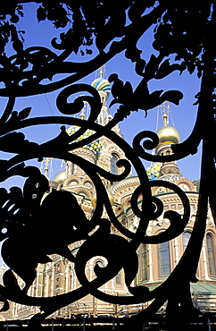 Russia, St-Petersburg, The Resurrection Church (The Bleeding Saviour Church) Seen From Behind A Park Iron Cast Grid