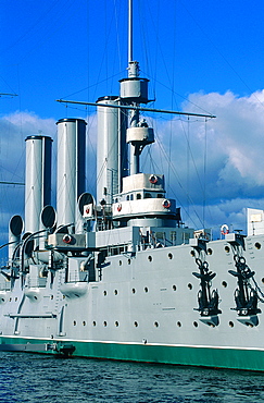 Russia, St-Petersburg, The Warship Aurora At The Maritime Academy Quay , Now A Maritime Museum