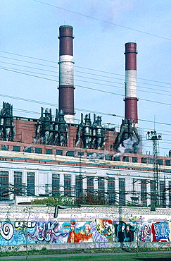 Russia, St-Petersburg, Electrical Power Plant At The Outskirt Of The City, Tagged Wall