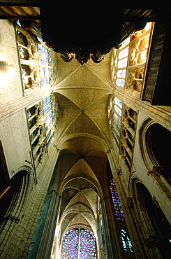 France, To Uraine Val-De-Loire, In Dre-Et-Loire, City Of To Urs, The Gothic Cathedral Nave, The Organ And Stained Glass Windows