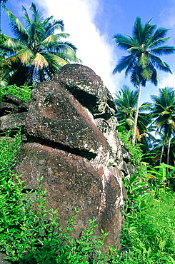 French Polynesia, Marquesas Archipelago, Nuku-Hiva Island, Taipi Vai Valley, Tiki (Stone Sculpture) On Ancient Religious Site ((Mea'e)