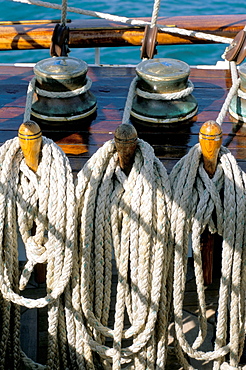 Rope on deck of cruise ship, Southeast Asia, Asia