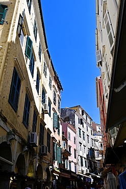 Narrow street and old houses, Corfu Old Town