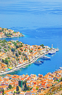 Gialos harbour, high angle view, Symi Island, Dodecanese Islands, Greece
