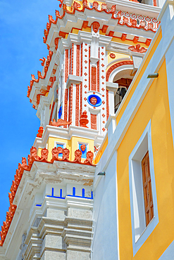 Bell tower, Panormitis monastery, Panormitis, Symi Island, Dodecanese Islands, Greece