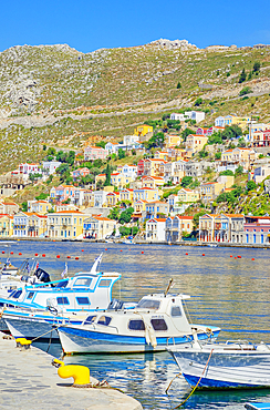 View of Gialos Harbour, Gialos, Symi Island, Dodecanese Islands, Greece
