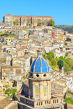 Elevated view of the church of Santa Maria dell'Itria and Ragusa Ibla in the distance, Ragusa Ibla, Ragusa province, Sicily, Italy