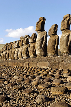 Ahu Tongariki where 15 moai statues stand with their backs to the ocean, Easter Island, UNESCO World Heritage Site, Chile, South America