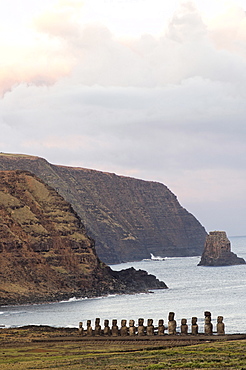 Ahu Tongariki where 15 moai statues stand with their backs to the ocean, Easter Island, UNESCO World Heritage Site, Chile, South America