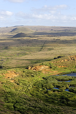 Volcanic crater of Rano Raraku, Easter Island, Chile, South America