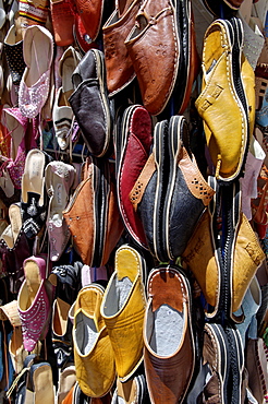 Oriental slippers for sale in the medina, Essaouira, Morocco, North Africa, Africa