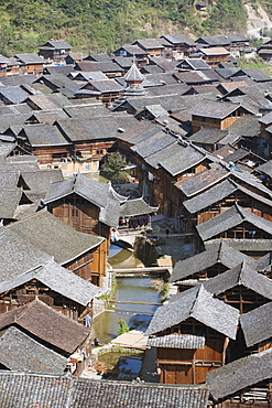 Traditional wooden houses in Zhaoxing Dong ethnic village, Guizhou Province, China, Asia