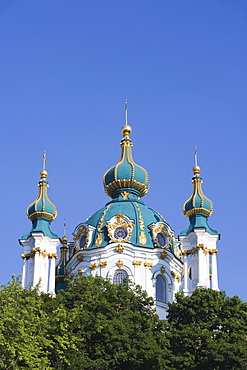 St. Andrews Church built in 1754 by Bartelomeo Rastrelli, on Andrews Descent (Andriyivsky Uzviz) , Kiev, Ukraine, Europe