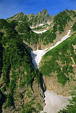 Glacier waterfall on Mt. Tsurugi, Northern Alps, Japan