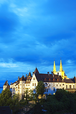 The 15th century chateau and cathedral, Neuchatel, Switzerland, Europe