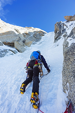 Chere couloir on Mont Blanc du Tacul, Chamonix, Rhone Alps, Haute Savoie, France, Europe