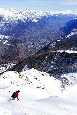 Ski touring near Martigny at Col de la Forclaz, Valais, Swiss Alps, Switzerland, Europe