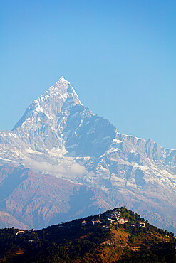 Machapuchare (Fishtail mountain) 6993m and Sarangkot lookout point, Pokhara, Nepal, Himalayas, Asia