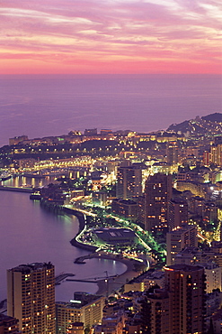 Evening view over Monte Carlo, Monaco, Cote d'Azur, Mediterranean, Europe