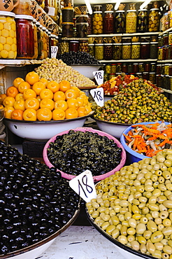 Olive stall, Medina Souk, Marrakech, Morocco, North Africa, Africa