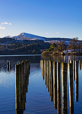 Poles, Grisedald Pike from Keswick Boat landings, Derwentwater, Keswick, Lake District National Park, UNESCO World Heritage Site, Cumbria, England, United Kingdom, Europe