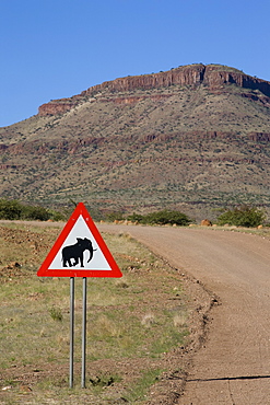 Caution road sign, Elephants crossing, Namibia, Africa