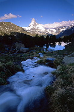 Matterhorn from Grindjisee at dawn, Zermatt, Swiss Alps, Switzerland, Europe