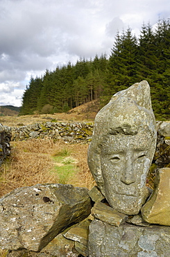 Stone sculpture called Quorum, near Black Loch, Galloway Forest, Dumfries and Galloway, Scotland, United Kingdom, Europe