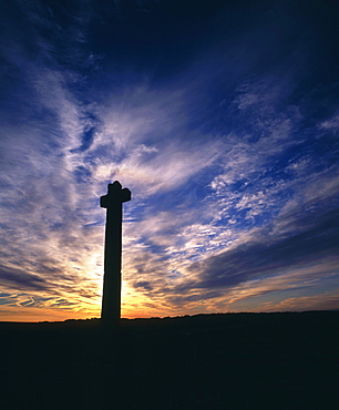 Young Ralph Cross at dawn, Westerdale Moor, North York Moors National Park, North Yorkshire, England, United Kingdom, Europe