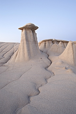 Hoodoo and erosion channel, Bisti Wilderness, New Mexico, United States of America, North America