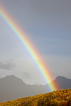 Rainbow with fall colors near King Mountain State Recreation Area and Chickaloon, Alaska, United States of America, North America