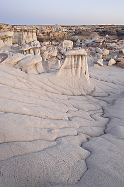 Hoodoos and erosion drainage, Bisti Wilderness, New Mexico, United States of America, North America