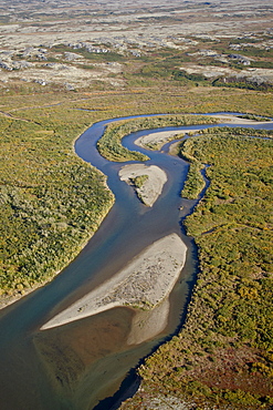 River and sandbars through the tundra in the fall, Katmai Peninsula, Alaska, United States of America, North America