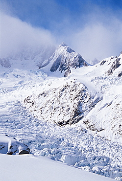 Upper Fox Glacier and the Southern Alps, Westland National Park, UNESCO World Heritage Site, Westland, South Island, New Zealand, Pacific