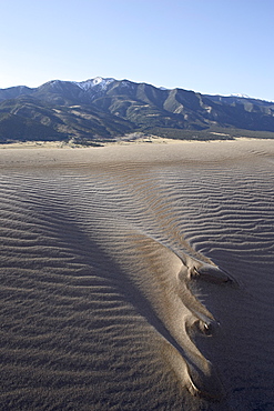 Sand dune with frost at dawn, Great Sand Dunes National Park and Preserve, Colorado, United States of America, North America