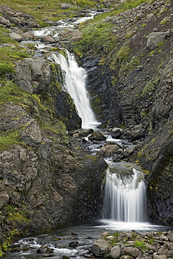 Waterfall and stream, Iceland, Polar Regions