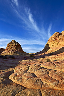 Sandstone formations with clouds, Coyote Buttes Wilderness, Vermilion Cliffs National Monument, Arizona, United States of America, North America