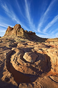 Sandstone formations with clouds, Coyote Buttes Wilderness, Vermilion Cliffs National Monument, Arizona, United States of America, North America